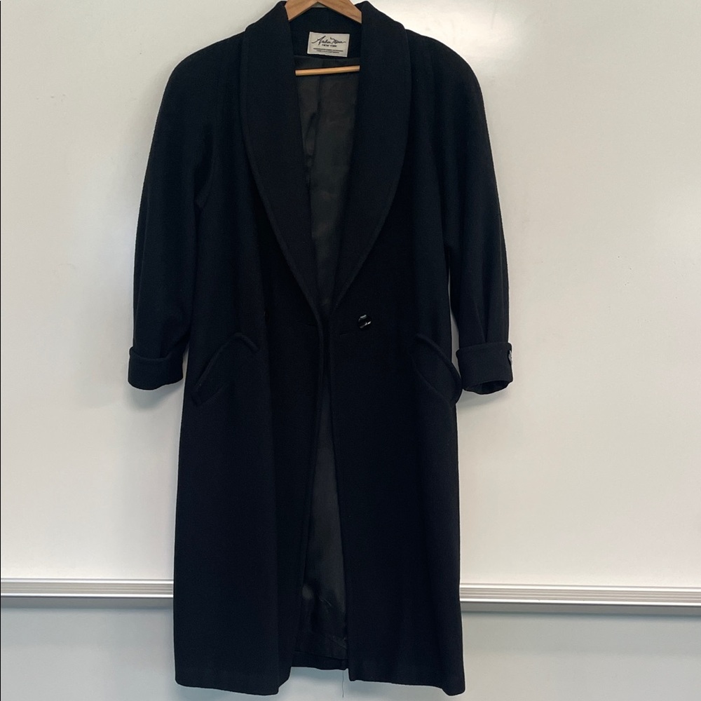 VintageAndrea Marin 100% Wool Long Black Coat Women’s 16 Y2K Minimalist Overcoat